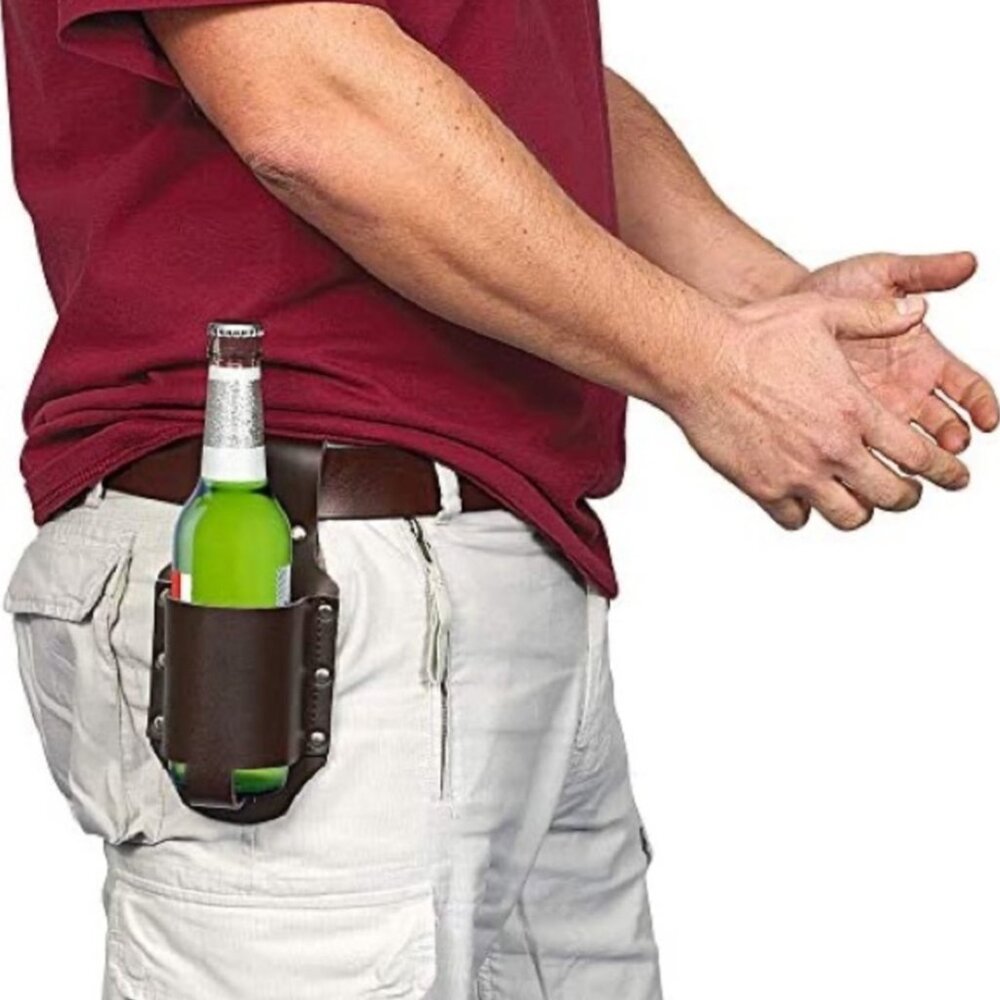 Genuine Grain Leather Beer Holster with Bottle Opener